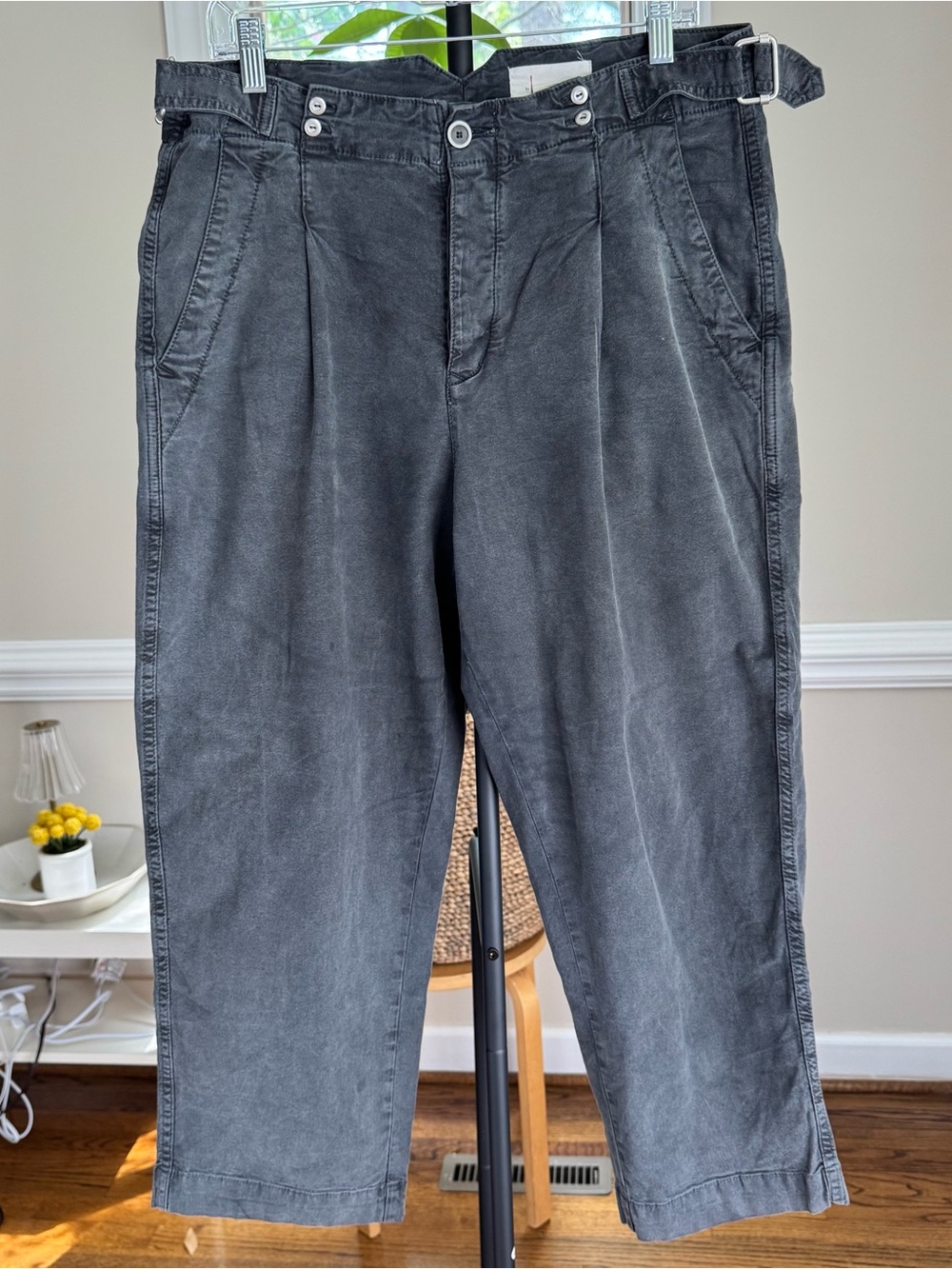 Anthropologie Washed Charcoal Gray Pleated Pants